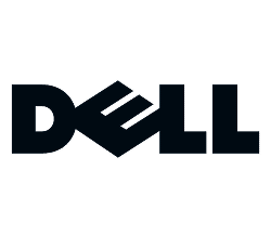 The image shows the Dell logo, featuring the brand name DELL in bold, black uppercase letters with the letter E stylized at an angle.