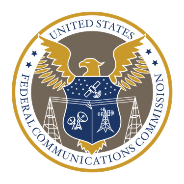 Official seal of the United States Federal Communications Commission featuring an eagle and a shield with icons of communication technology.