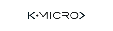 Logo with the word KMICRO in stylized black letters on a light gray background, with a dot between the K and M, and angle brackets around the word.