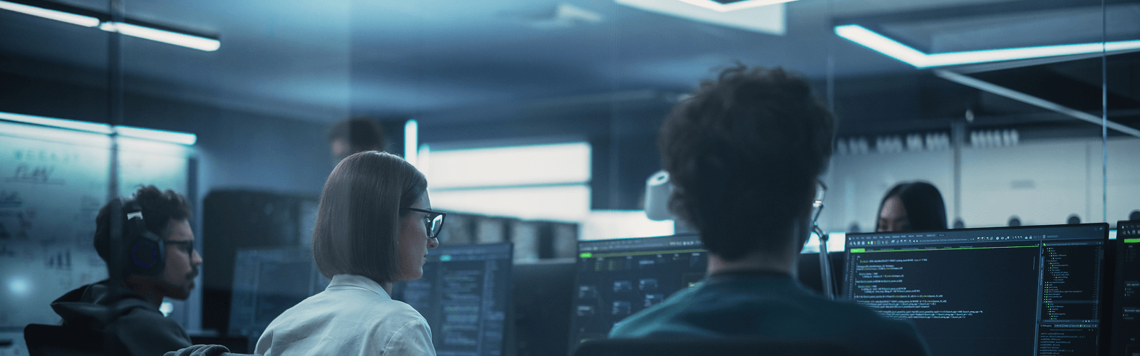 many people working on computers in the office