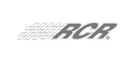 Gray RCR logo with stylized diagonal lines on the left, suggesting speed or motion, set against a light background.
