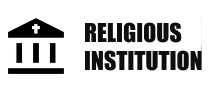 Black text reads Religious Institution in bold, uppercase letters on a white background. There is a black rectangle on the left side, partially obscuring the words.